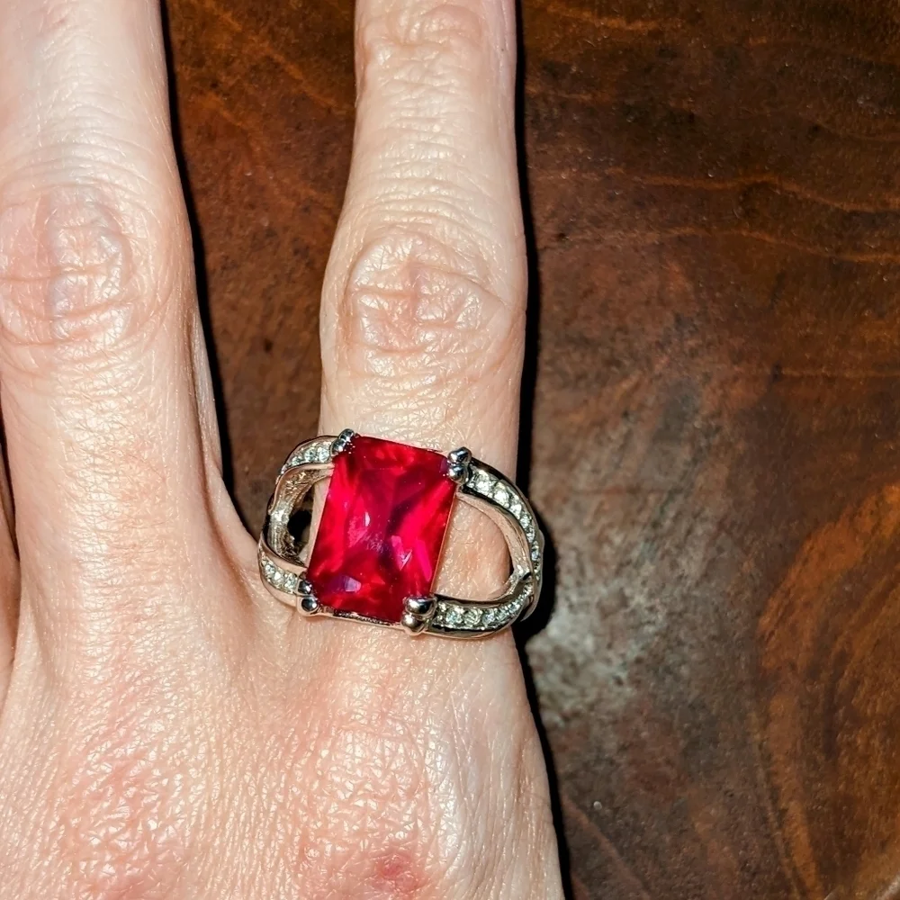 Ruby w Diamonds Silver Cocktail Ring
